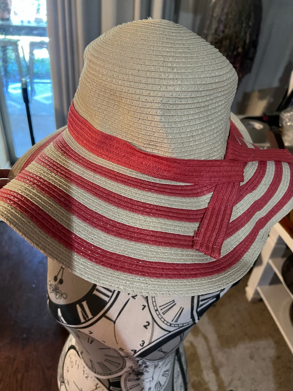Striped Red and Cream Sun Hat